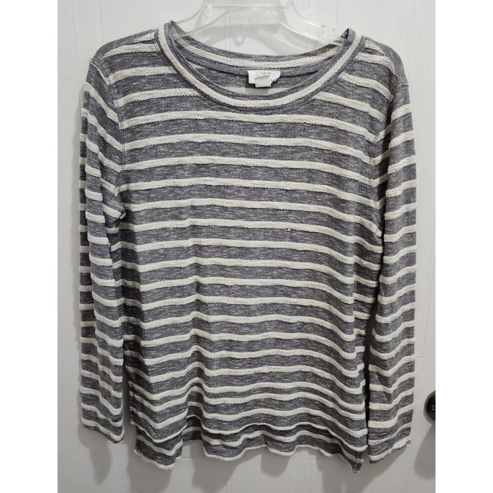 LOFT Outlet Lounge Women's Long Sleeve Sweater Top Grey White Striped Size Small